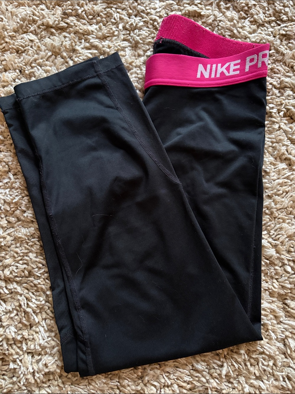 Nike Black Capri Leggings with Pink Waistband
